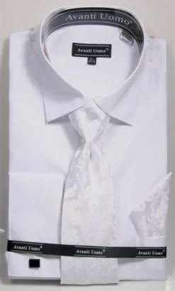 French Cuff Regular Fit Shirt In White With Tie, Cuff Links And Handkerchief