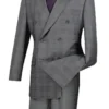 Alexander Collection - Gray Double Breasted 2 Piece Suit Regular Fit Glen Plaid