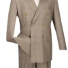Alexander Collection - Tan Double Breasted 2 Piece Suit Regular Fit Glen Plaid