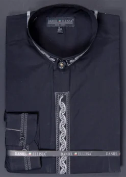 Basic Banded Collar Dress Shirt Wave Print In Black/Gray