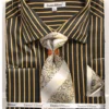 French Cuff Regular Fit Shirt Set Bold Stripe Black/Mustard With Tie, Cuff Links And Hanky