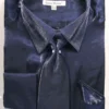 Navy Metallic Velvet Dress Shirt Set French Cuff