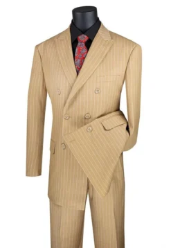 Rockefeller Collection - Double Breasted Stripe Suit Camel Regular Fit 2 Piece