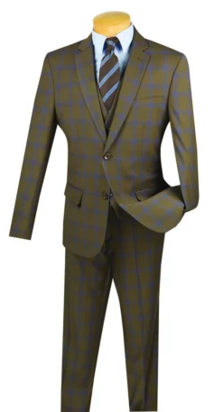 Monopoly Collection - 2 Buttons 3 Piece Suit Slim Fit Glen Plaid Taupe