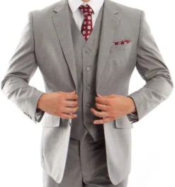 (44S) Wool Suit Modern Fit Italian Style 3 Piece In Gray