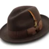 Men's Brown Wool Felt Fedora Hat Snap Brim Crushable