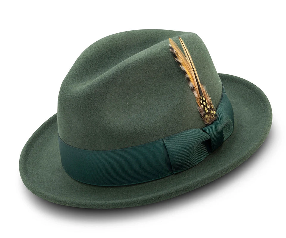 Men's Hunter Green Wool Felt Fedora Hat Snap Brim Crushable 1 Men's Hunter Green Wool Felt Fedora Hat Snap Brim Crushable