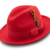 Men's Red Wool Felt Fedora Hat Snap Brim Crushable