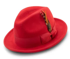 Men's Red Wool Felt Fedora Hat Snap Brim Crushable