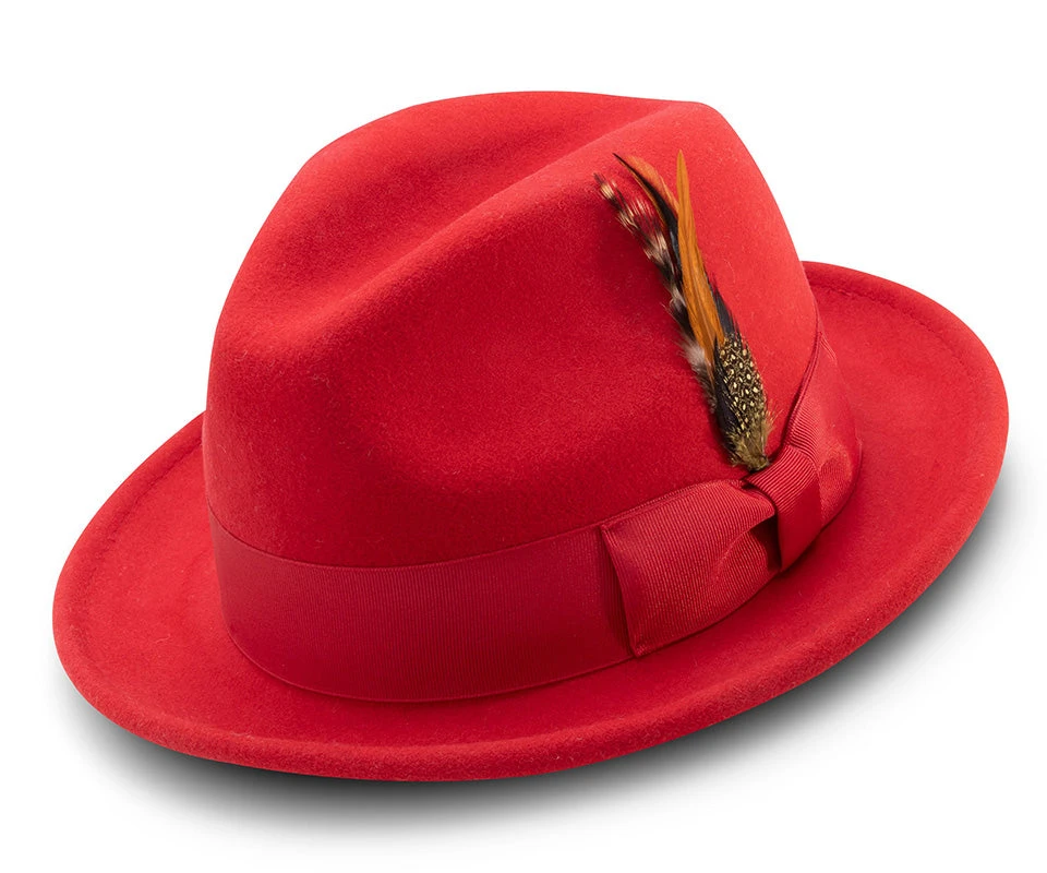 Men's Red Wool Felt Fedora Hat Snap Brim Crushable 1 Men's Red Wool Felt Fedora Hat Snap Brim Crushable