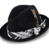 Black 2" Brim Plaid Ribbon Wool Felt Dress Hat