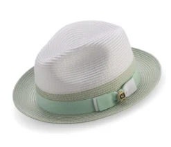 Men's Braided Straw Fedora Two Tone Weave In Apple