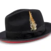 2 ⅜" Brim Wool Felt Dress Hat With Feather Accent Black With Red Bottom