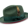 2 ⅜" Brim Wool Felt Dress Hat With Feather Accent Hunter Green With Red Bottom