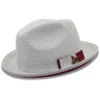 Two Tone Braided Ribbon Stingy Brim Pinch Fedora - White With Red Bottom