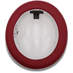 Two Tone Braided Ribbon Stingy Brim Pinch Fedora - White With Red Bottom -Gentri Store h 77 whitered bottom