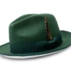 2 ¼" Brim Wool Felt Dress Hat Hunter Green With White Bottom