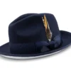 2 ¼" Brim Wool Felt Dress Hat Navy With White Bottom