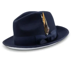 2 ¼" Brim Wool Felt Dress Hat Navy With White Bottom