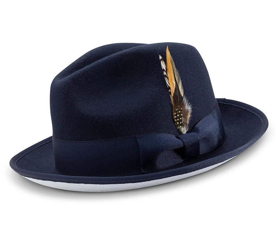 2 ¼" Brim Wool Felt Dress Hat Navy With White Bottom 1 2 ¼" Brim Wool Felt Dress Hat Navy With White Bottom