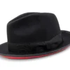 (XL) 2 ⅜" Brim Wool Felt Dress Hat With Feather Accent Black With Red Bottom