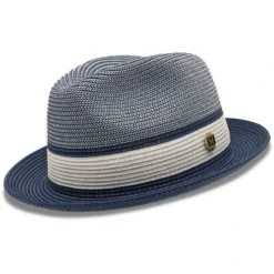 Men's Braided Two Tone Pinch Fedora Hat In Navy