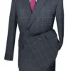 Naples Collection - Gray Modern Fit Double Breasted Windowpane Peak Lapel 2 Piece Suit