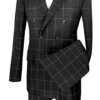 Naples Collection - Black Modern Fit Double Breasted Windowpane Peak Lapel 2 Piece Suit