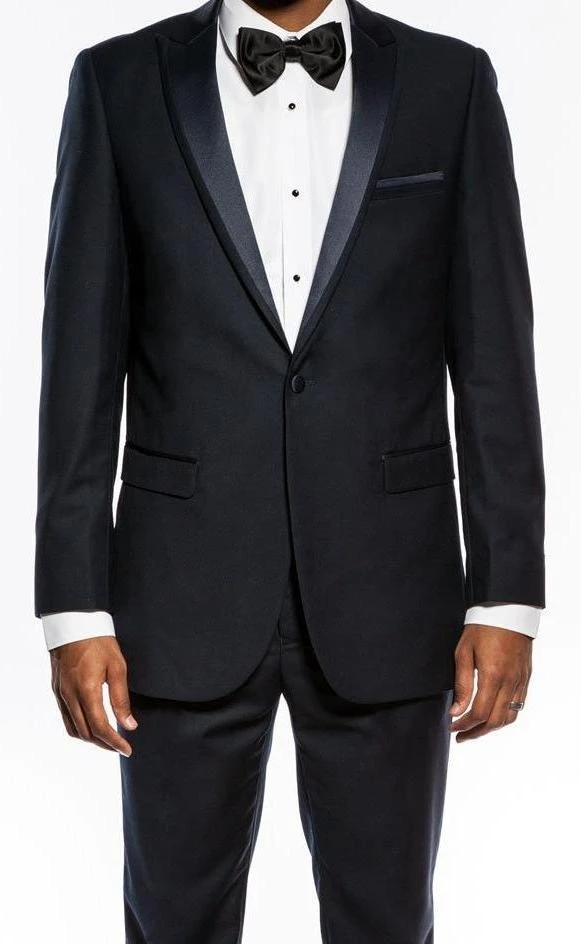 Navy Slim Fit 2 Piece Tuxedo With Satin Peak Lapel 1 Navy Slim Fit 2 Piece Tuxedo With Satin Peak Lapel