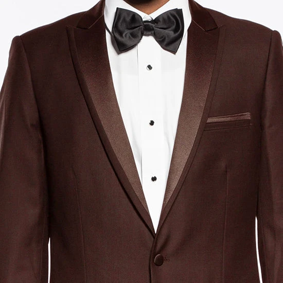 (38R, 38L) Brown Slim Fit 2 Piece Tuxedo With Satin Peak Lapel 2 (38R, 38L) Brown Slim Fit 2 Piece Tuxedo With Satin Peak Lapel - Image 2