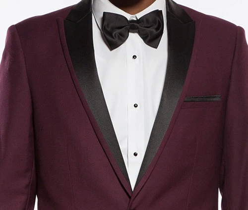 Burgundy Slim Fit 2 Piece Tuxedo With Satin Peak Lapel 2 Burgundy Slim Fit 2 Piece Tuxedo With Satin Peak Lapel - Image 2
