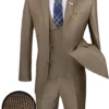 Birdseye Pattern Modern Fit 3 Piece Khaki Suit With Contrast Trim