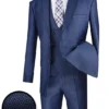 Birdseye Pattern Modern Fit 3 Piece Navy Suit With Contrast Trim