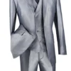 Gray Modern Fit Shiny Sharkskin 2 Button 3 Piece Suit