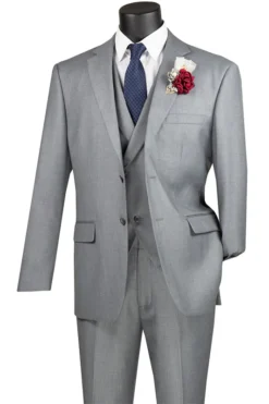 Light Gray Modern Fit 3 Piece Suit With Vest And Elastic Waist Band Pants