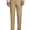 Beige Slim Fit Dress Pants Flat Front Pre-hemmed