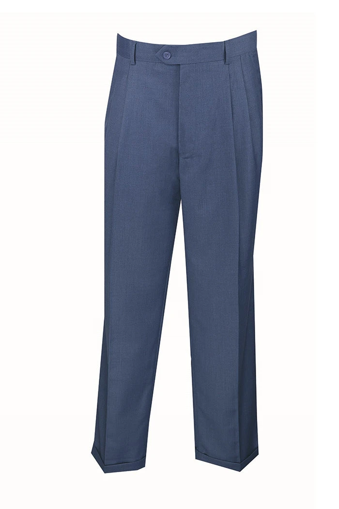 Dress Pants Regular Fit Leg Pleated Pre-hemmed With Cuffs In Blue 1 Dress Pants Regular Fit Leg Pleated Pre-hemmed With Cuffs In Blue
