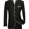 Oriental Collection - Banded Collar Slim Fit Suit Shiny Sharkskin 2 Piece Black