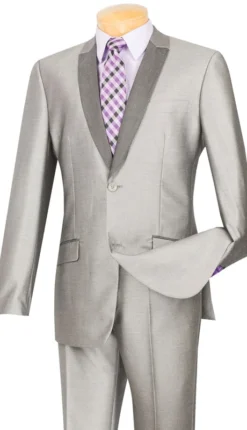 Slim Fit Shiny Sharkskin Men's 2 Piece Suit In Gray
