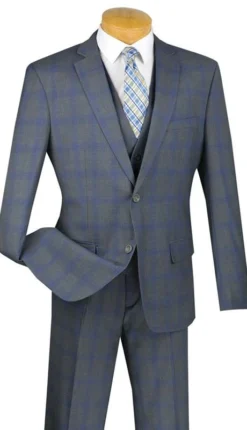 Monopoly Collection - 2 Buttons 3 Piece Suit Slim Fit Glen Plaid Gray