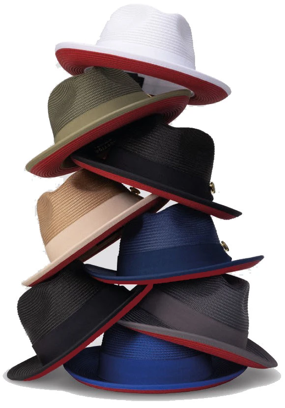 Two Tone Braided Ribbon Stingy Brim Pinch Fedora - Royal Blue With Red Bottom 2 Two Tone Braided Ribbon Stingy Brim Pinch Fedora - Royal Blue With Red Bottom - Image 2