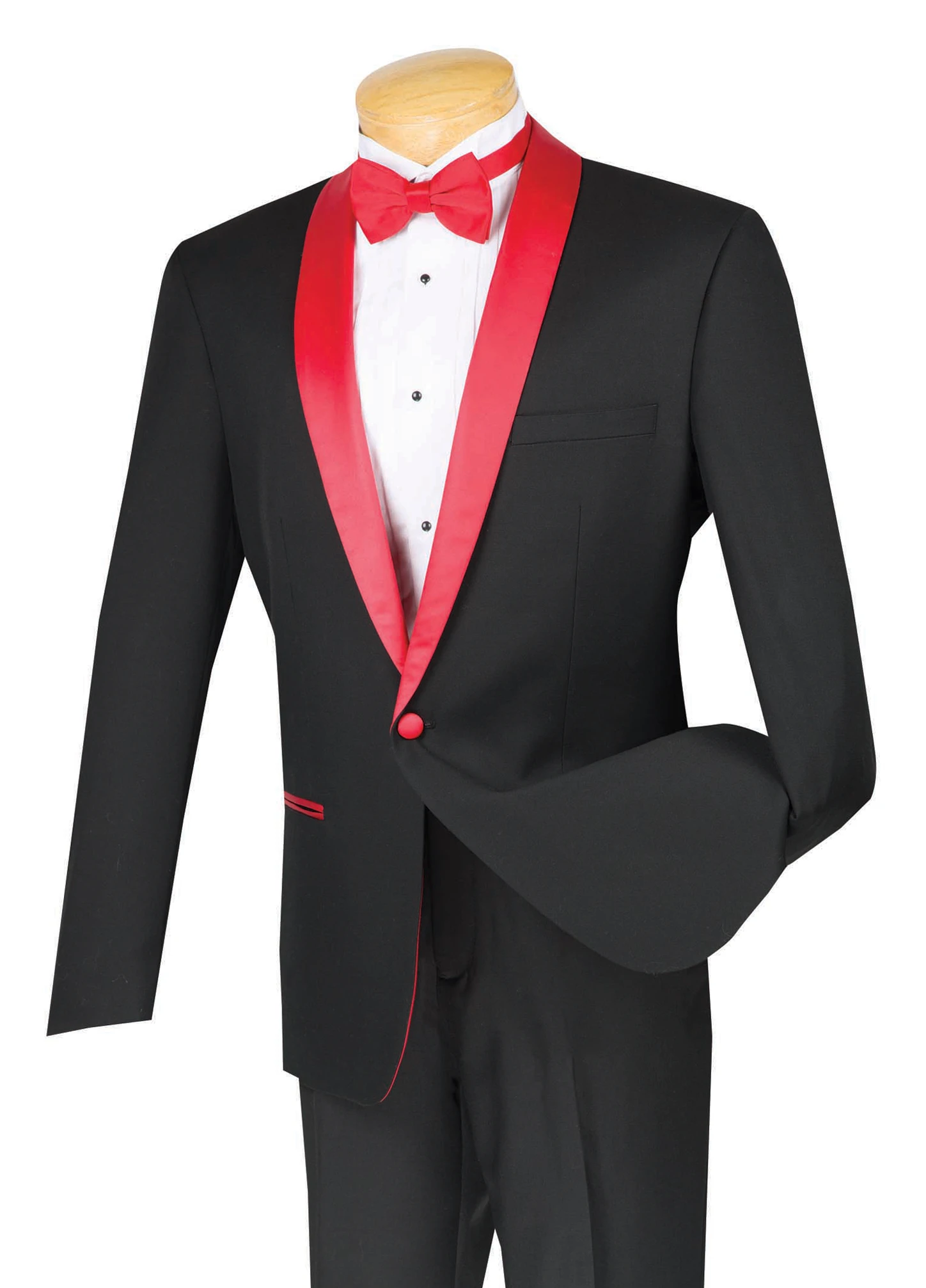 Sierra Collection - 1 Button Slim Fit Tuxedo Black With Red Lapel 1 Sierra Collection - 1 Button Slim Fit Tuxedo Black With Red Lapel
