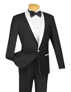 Sierra Collection - 1 Button Slim Fit Tuxedo Black With White Lapel