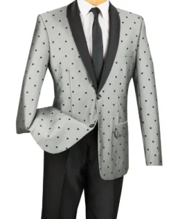 Polka Dots Fashion Suit 2 Buttons 2 Piece Slim Fit Gray