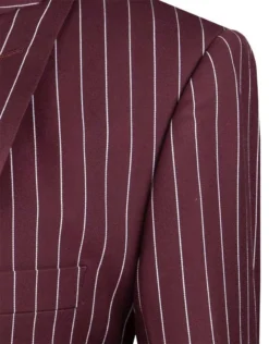 Odyssey Collection - Burgundy Regular Fit 3 Piece Suit 2 Button Gangster Stripe -Gentri Store so1v2rs 9 burgundy detail
