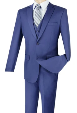 Slim Fit Business Men's Suit 3 Piece 2 Button In Indigo