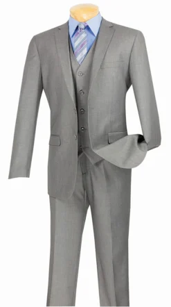 Slim Fit Suit 3 Piece 2 Button In Medium Gray
