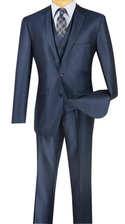 Slim Fit Textured Suit 3 Piece 2 Buttons In Midnight Blue