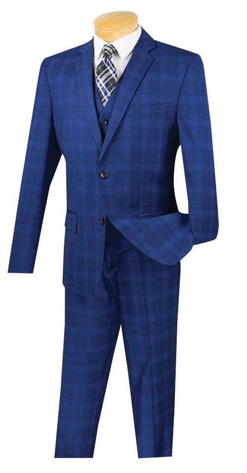 Monopoly Collection - 2 Buttons 3 Piece Suit Slim Fit Glen Plaid Blue 1 Monopoly Collection - 2 Buttons 3 Piece Suit Slim Fit Glen Plaid Blue