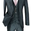 Slim Fit 3 Piece Suit Pine Green Floral Pattern Matching Vest And Pants